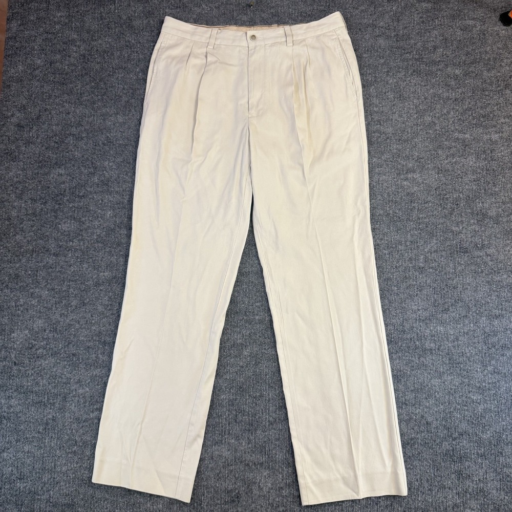 Tommy Bahama Pants Mens 34x34 Off White Silk Rayon Herringbone Pleated (34x32)